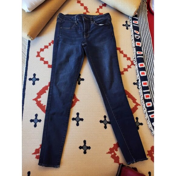 American Eagle Skinny Jeans 6 Long – Dark Wash Raw Hem Super Stretch Mid Rise - Picture 2 of 12